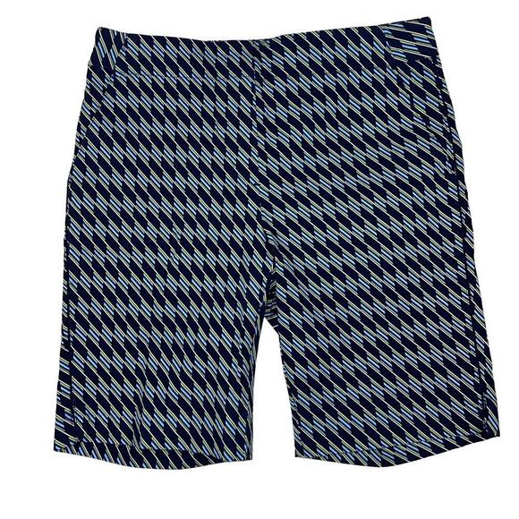 EPNY Golf Tricolor Dash Diagonal Shorts Inky Blue Multi Fitted Stretch Size M - Picture 1 of 12